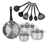 Batterie de cuisine avec 1 poêle 28 cm et 3 faitouts 16/20/24 cm avec 6 ustensiles de cuisine Fackelmann Généva Brillant Fénix