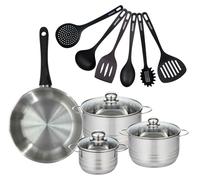 Batterie de cuisine avec 1 poêle 28 cm et 3 faitouts 16/20/24 cm avec 6 ustensiles de cuisine Fackelmann Généva Brillant Fénix