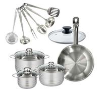 Batterie de cuisine avec 1 poêle 28 cm et 3 faitouts 20/24/16 cm avec 7 ustensiles de cuisine Fackelmann Etherna Brillant Oxford avec couvercles