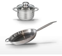 Batterie de cuisine avec 1 poêle 32 cm en acier et 1 faitout 16 cm en inox sans PFAS Elo Collection Relief Solution Brillant
