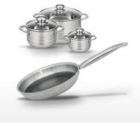 Batterie de cuisine avec 1 poêle de 24 cm et 3 faitouts 12/16/24 cm en inox sans PFAS Elo Collection Relief Solution Brillant
