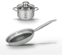 Batterie de cuisine avec 1 poêle de cuisson 24 cm et 1 faitout 12 cm en inox sans PFAS Elo Collection Relief Solution Brillant