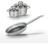 Batterie de cuisine avec 1 poêle de cuisson 24 cm et 2 faitouts 12/16 cm en inox sans PFAS Elo Collection Relief Solution Brillant