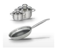 Batterie de cuisine avec 1 poêle de cuisson 24 cm et 2 faitouts 12/16 cm en inox sans PFAS Elo Collection Relief Solution Brillant