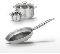 Batterie de cuisine avec 1 poêle de cuisson 24 cm et 2 faitouts 12/20 cm en acier inoxydable sans PFAS Elo Collection Relief Solution Brillant