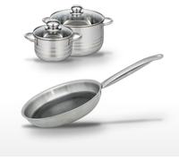 Batterie de cuisine avec 1 poêle de cuisson 24 cm et 2 faitouts 16/24 cm en inox sans PFAS Elo Collection Relief Solution Brillant