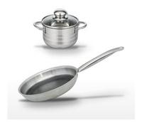 Batterie de cuisine avec 1 poêle de cuisson 28 cm et 1 faitout 14 cm en inox sans PFAS Elo Collection Relief Solution Brillant Aluminium|Noir