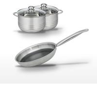 Batterie de cuisine avec 1 poêle de cuisson 28 cm et 2 faitouts 20/24 cm en inox sans PFAS Elo Collection Relief Solution Brillant