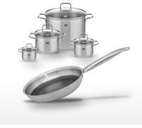 Batterie de cuisine avec 1 poêle de cuisson 28 cm et 4 faitouts 12/16/20/26 cm en inox et sans PFAS Elo Collection Relief Solution Citrin