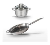 Batterie de cuisine avec 1 poêle de cuisson 32 cm et 1 faitout 14 cm en acier et inox sans PFAS Elo Collection Relief Solution Brillant Aluminium