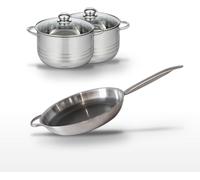 Batterie de cuisine avec 1 poêle de cuisson 32 cm et 2 faitouts 20/24 cm en inox sans PFAS Elo Collection Relief Solution Brillant