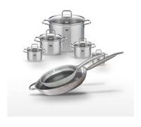 Batterie de cuisine avec 2 faitouts 12/14 cm 1 faitout 16 cm 2 faitouts 20/26 cm et 1 poêle 28/32 cm sans PFAS Elo Collection Relief Solution Citrin Aluminium