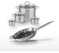 Batterie de cuisine avec 2 faitouts 12/14 cm 2 faitouts 20/26 cm et 1 poêle de cuisson 32 cm en inox sans PFAS Elo Collection Relief Solution Citrin