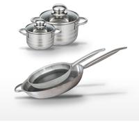 Batterie de cuisine avec 2 faitouts 12/16 cm et 2 poêles de cuisson 28/32 cm en inox et sans PFAS Elo Collection Relief Solution Brillant