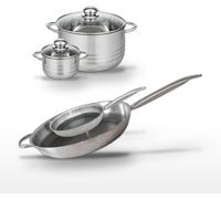 Batterie de cuisine avec 2 faitouts 12/24 cm et 2 poêles de cuisson 24/32 cm en inox et acier sans PFAS Elo Collection Relief Solution Brillant