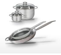 Batterie de cuisine avec 2 faitouts 12/24 cm et 2 poêles de cuisson 28/32 cm en inox et acier sans PFAS Elo Collection Relief Solution Brillant