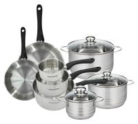 Batterie de cuisine avec 2 poêles 20/24 cm et 3 casseroles 12/16/20 cm et 3 faitouts 16/20/24 cm sans PFAS Fackelmann Généva Brillant