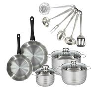 Batterie de cuisine avec 2 poêles 20/24 cm et 3 faitouts 16/20/24 cm avec 6 ustensiles de cuisine Fackelmann Généva Brillant Oxford