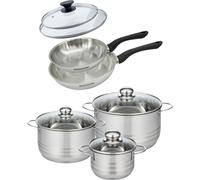 Batterie de cuisine avec 2 poêles 20/24 cm et 3 faitouts 16/20/24 cm sans PFAS Fackelmann Généva Brillant avec couvercles
