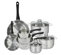 Batterie de cuisine avec 2 poêles 20/28 cm 3 casseroles 12/16/20 cm et 3 faitouts 16/20/24 cm en inox sans PFAS Fackelmann Généva Brillant