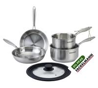 Batterie de cuisine avec 2 poêles 20/28 cm et 2 casseroles 14/18 cm avec 1 couvercle de cuisson universel sans PFAS Fackelmann Vita3