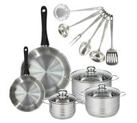 Batterie de cuisine avec 2 poêles 20/28 cm et 3 faitouts 16/20/24 cm avec 6 ustensiles de cuisine Fackelmann Généva Brillant Oxford