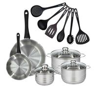 Batterie de cuisine avec 2 poêles 20/28 cm et 3 faitouts 16/20/24 cm et 6 ustensiles de cuisine sans PFAS Fackelmann Généva Brillant Fénix