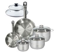Batterie de cuisine avec 2 poêles 20/28 cm et 3 faitouts 16/20/24 cm sans PFAS Fackelmann Eterna Brillant avec couvercles