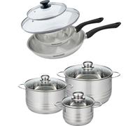 Batterie de cuisine avec 2 poêles 20/28 cm et 3 faitouts 16/20/24 cm sans PFAS Fackelmann Généva Brillant avec couvercles