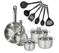 Batterie de cuisine avec 2 poêles 20/28 cm et 3 faitouts 20/24 cm avec 6 ustensiles de cuisine sans PFAS Fackelmann Etherna Brillant Fenix