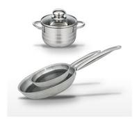 Batterie de cuisine avec 2 poêles 24/28 cm et 1 faitout 14 cm en inox sans PFAS Elo Collection Relief Solution Brillant Aluminium|Noir