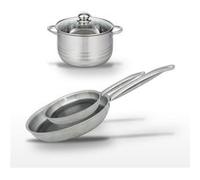 Batterie de cuisine avec 2 poêles 24/28 cm et 1 faitout 24 cm en inox et aluminium sans PFAS Elo Collection Relief Solution Brillant Aluminium|Noir