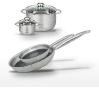 Batterie de cuisine avec 2 poêles 24/28 cm et 2 faitouts 12/20 cm en inox sans PFAS Elo Collection Relief Solution Brillant