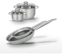 Batterie de cuisine avec 2 poêles 24/28 cm et 2 faitouts 14/20 cm en inox et acier sans PFAS Elo Collection Relief Solution Brillant