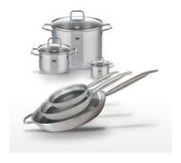 Batterie de cuisine avec 2 poêles 24/28 cm et 3 faitouts 12/20/26 cm en inox et aluminium sans PFAS Elo Collection Relief Solution Citrin Aluminium