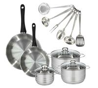 Batterie de cuisine avec 2 poêles 24/28 cm et 3 faitouts 16/20/24 cm avec 6 ustensiles de cuisine sans PFAS Fackelmann Généva Brillant Oxford
