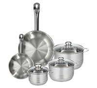 Batterie de cuisine avec 2 poêles 24/28 cm et 3 faitouts 16/20/24 cm en inox sans PFAS Fackelmann Eterna Brillant