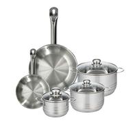 Batterie de cuisine avec 2 poêles 24/28 cm et 3 faitouts 16/20/24 cm en inox sans PFAS Fackelmann Eterna Brillant