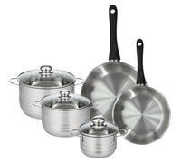 Batterie de cuisine avec 2 poêles 24/28 cm et 3 faitouts 16/20/24 cm en inox sans PFAS Fackelmann Généva Brillant