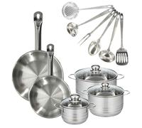 Batterie de cuisine avec 2 poêles 24/28 cm et 3 faitouts 20/24/16 cm avec 6 ustensiles de cuisine Fackelmann Etherna Brillant Oxford