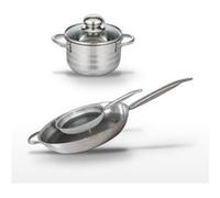 Batterie de cuisine avec 2 poêles 24/32 cm et 1 faitout 16 cm en inox sans PFAS Elo Collection Relief Solution Brillant Aluminium|Noir
