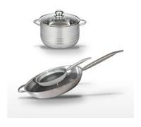 Batterie de cuisine avec 2 poêles 24/32 cm et 1 faitout 24 cm en acier inoxydable et aluminium sans PFAS Elo Collection Relief Solution Brillant