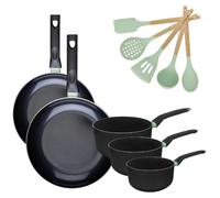 Batterie de cuisine avec 2 poêles 28/30 cm et 3 casseroles 16/18/20 cm avec 5 ustensiles de cuisine Fackelmann Brandao Océan