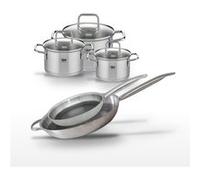 Batterie de cuisine avec 2 poêles 28/32 cm et 3 faitouts 14/16/20 cm en inox sans PFAS Elo Collection Relief Solution Citrin Aluminium
