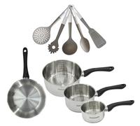 Batterie de cuisine avec 3 casseroles 12/16/20 cm et 1 poêle 20 cm avec 5 ustensiles de cuisine Fackelmann Généva Vario