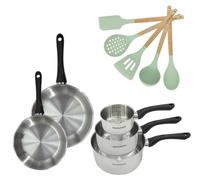 Batterie de cuisine avec 3 casseroles 12/16/20 cm et 2 poêles 20/24 cm avec 5 ustensiles de cuisine Fackelmann Généva Océan