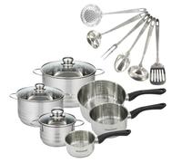 Batterie de cuisine avec 3 casseroles 12/16/20 cm et 3 faitouts 16/20/24 cm avec 6 ustensiles de cuisine sans PFAS Fackelmann Généva Brillant Oxford