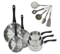 Batterie de cuisine avec 3 casseroles 12/16/20 cm et 3 poêles 20/24/28 cm avec 5 ustensiles de cuisine Fackelmann Généva Vario