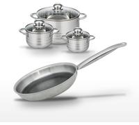 Batterie de cuisine avec 3 faitouts 12/14/20 cm et 1 poêle de cuisson 24 cm en inox sans PFAS Elo Collection Relief Solution Brillant