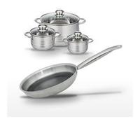 Batterie de cuisine avec 3 faitouts 12/14/20 cm et 1 poêle de cuisson 24 cm en inox sans PFAS Elo Collection Relief Solution Brillant